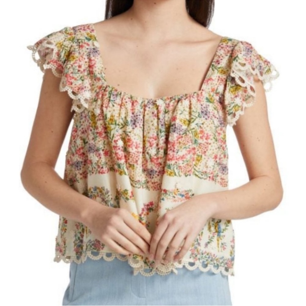 NWT Farm Rio Delicate Forest Scarves Floral Blouse